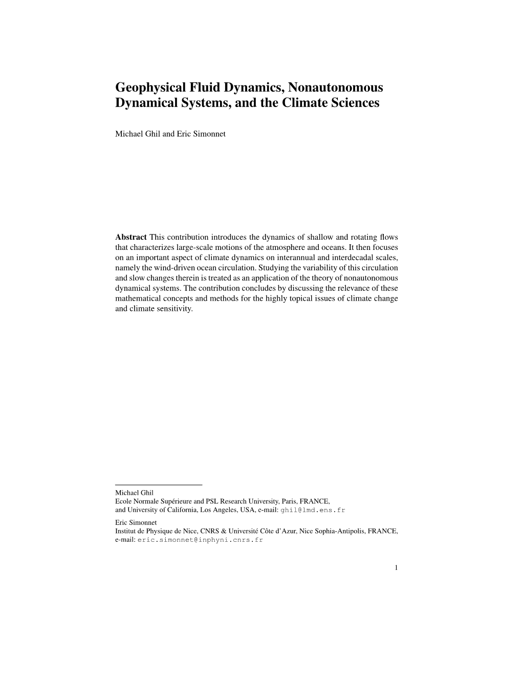 Geophysical Fluid Dynamics, Nonautonomous Dynamical Systems, and the Climate Sciences