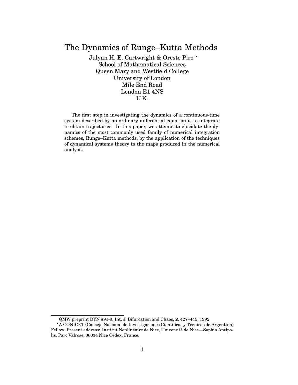 The Dynamics of Runge–Kutta Methods Julyan H