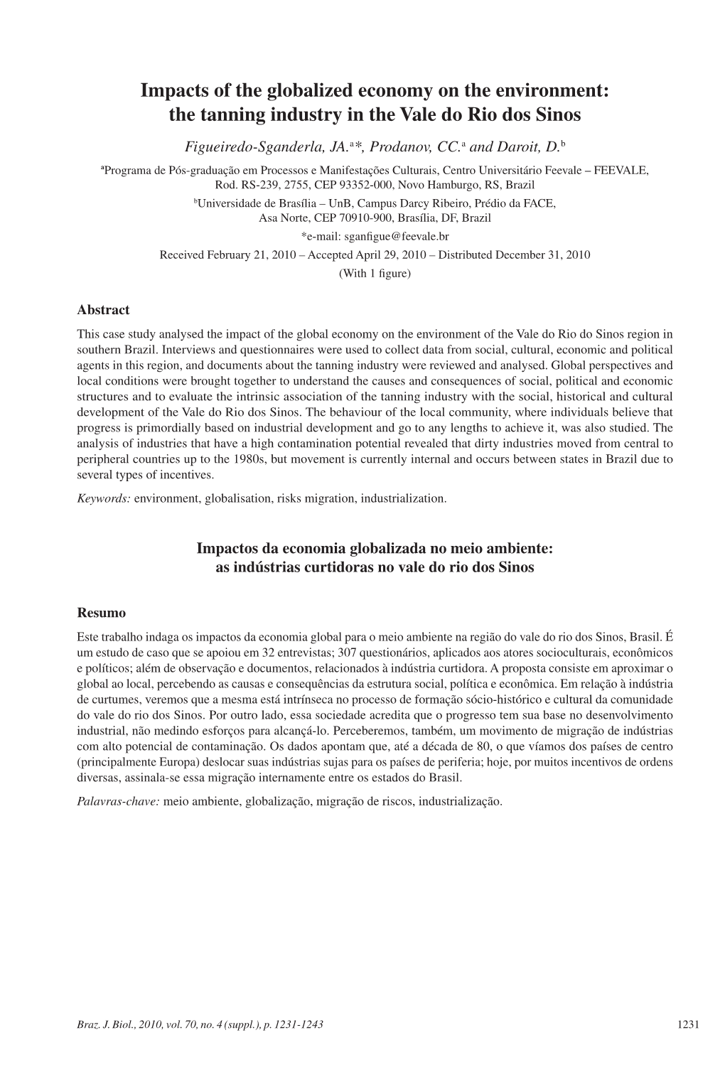 Impacts of the Globalized Economy on the Environment: the Tanning Industry in the Vale Do Rio Dos Sinos