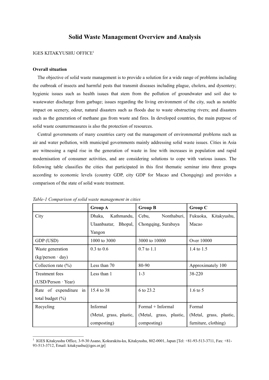 Solid Waste Management Overview and Analysis