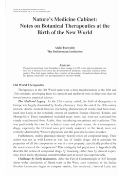 Nature's Medicine Cabinet: Notes on Botanical Therapeutics at the Birth of the New World