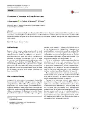 Fractures of Hamate: a Clinical Overview