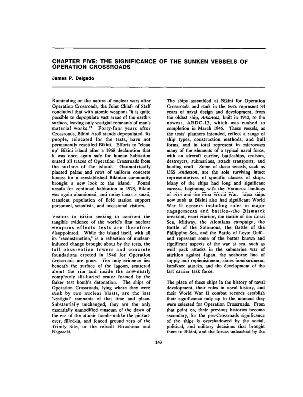 Chapter Five: the Significance of the Sunken Vessels of Operation Crossroads