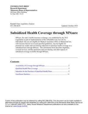 Subsidized Health Coverage Through Mnsure