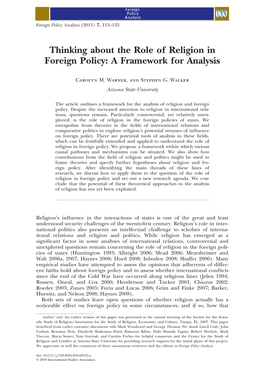 Thinking About the Role of Religion in Foreign Policy: a Framework for Analysis