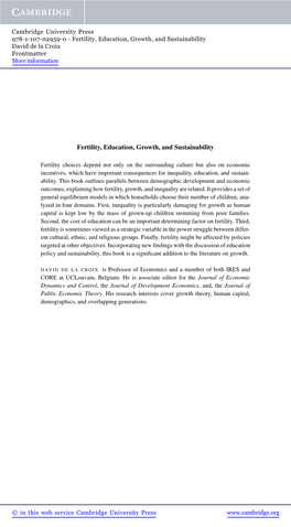 Fertility, Education, Growth, and Sustainability David De La Croix Frontmatter More Information