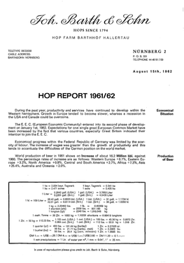 Hop Report 1961/62
