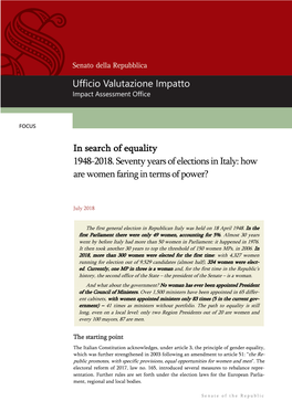 In Search of Equality 1948-2018. Seventy Years of Elections in Italy: How Are Women Faring in Terms of Power?