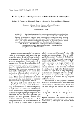 Facile Synthesis and Polymerization of Ether Substituted Methacrylates