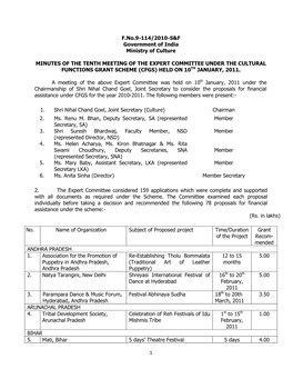 1 F.No.9-114/2010-S&F Government of India Ministry of Culture