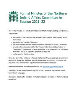 Formal Minutes of the Northern Ireland Affairs Committee in Session 2021−22