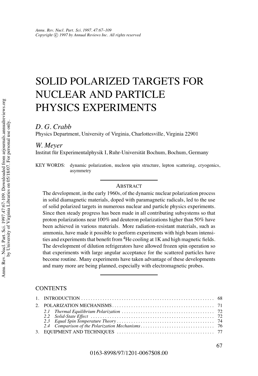 Solid Polarized Targets for Nuclear and Particle Physics Experiments