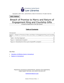 Breach of Promise to Marry and Return of Engagement Ring and Courtship Gifts a Guide to Resources in the Law Library