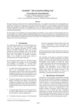 The Germanet Editing Tool Verena Henrich, Erhard Hinrichs University of Tübingen, Department of Linguistics Wilhelmstr