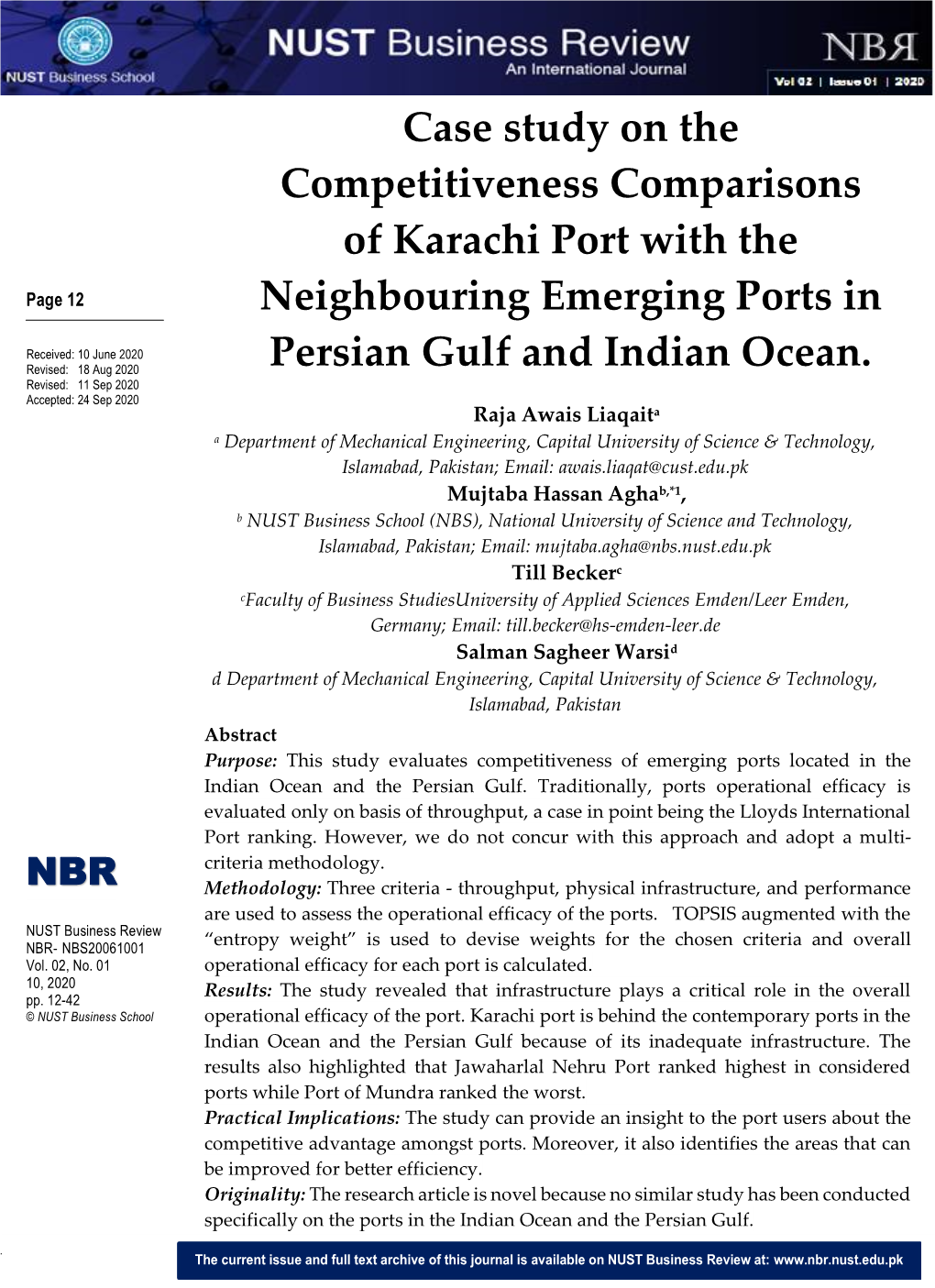 Case Study on the Competitiveness Comparisons of Karachi Port With