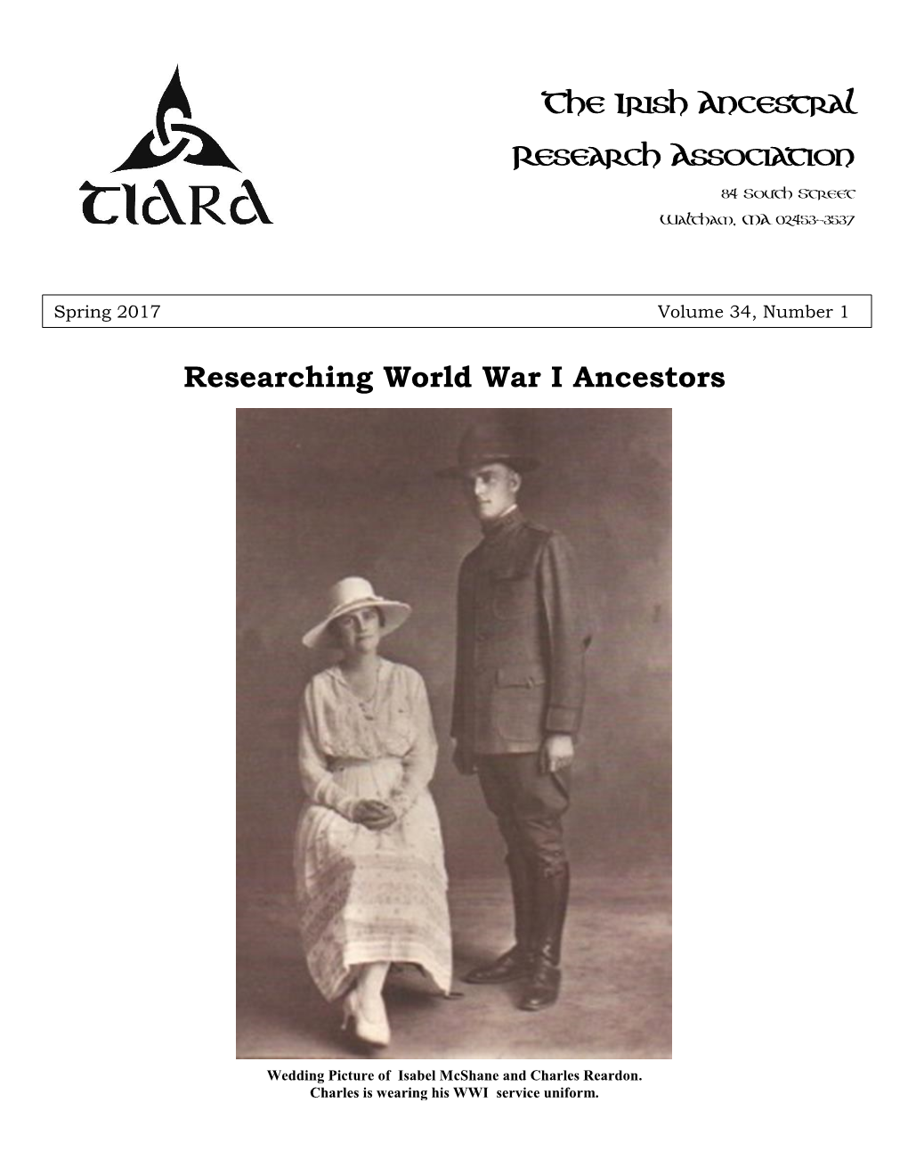 The Irish Ancestral Research Association 84 South Street Waltham, MA 02453-3537