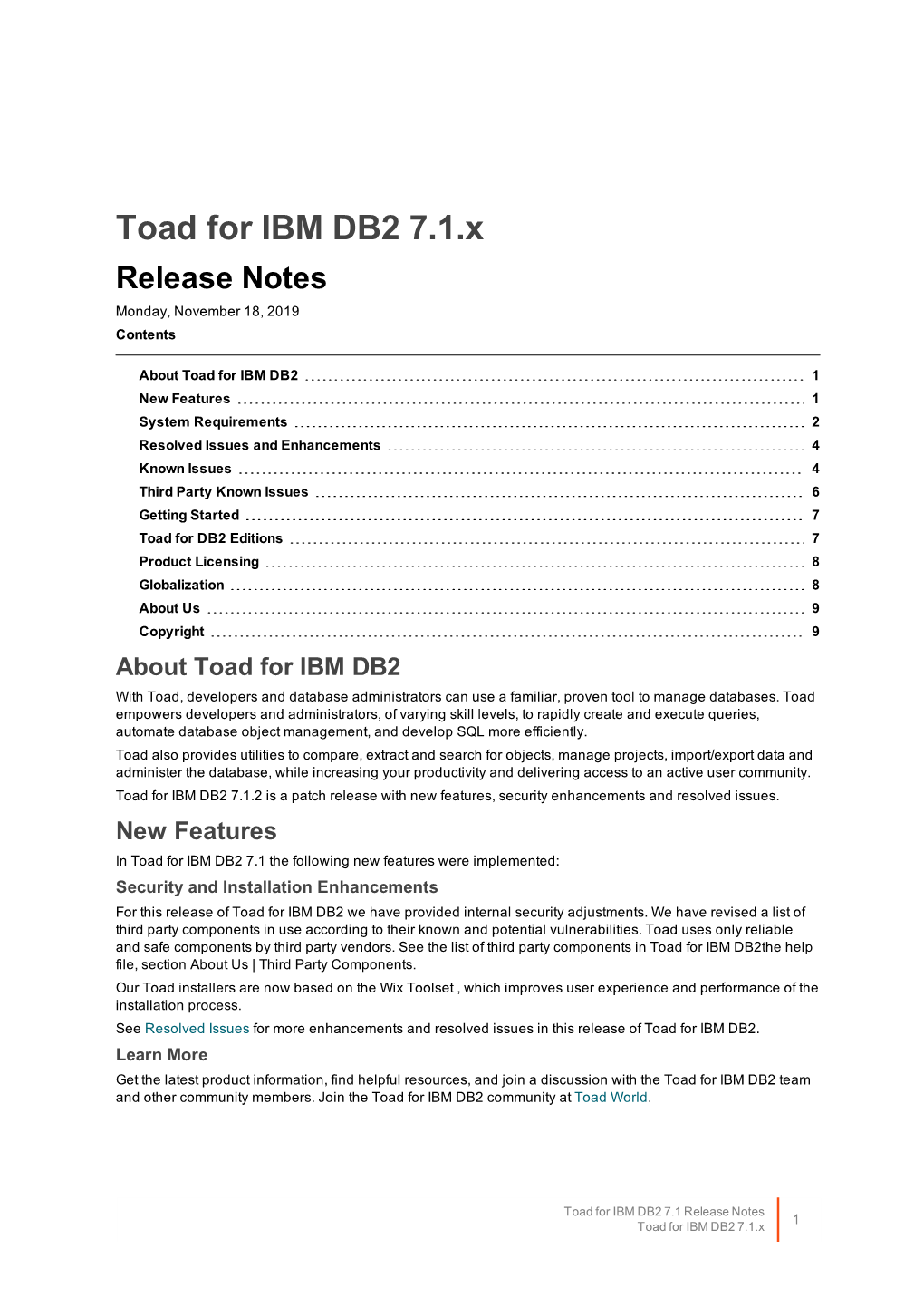 Toad for IBM DB2 Release Notes