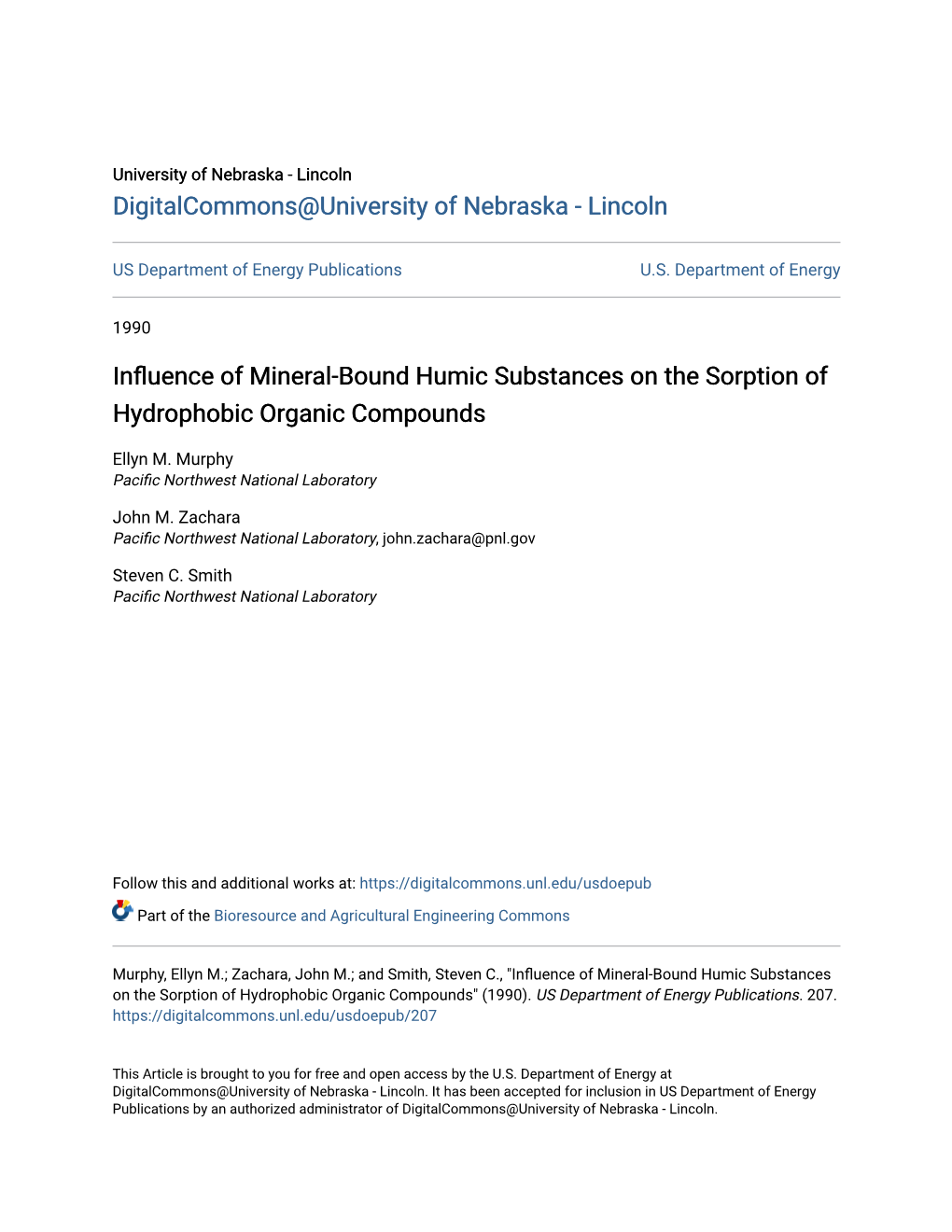 Influence of Mineral-Bound Humic Substances on the Sorption of Hydrophobic Organic Compounds