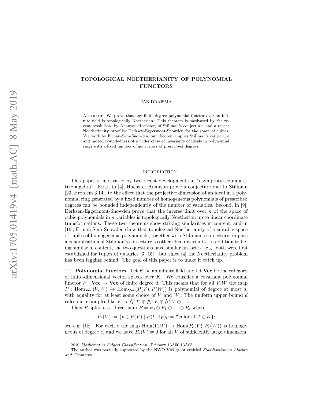 Arxiv:1705.01419V4 [Math.AC] 8 May 2019 Eu Fdegree of Neous E ..[8.Freach for [18]