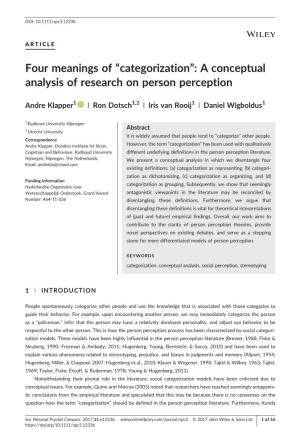 Four Meanings of Categorization: a Conceptual Analysis of Research on Person Perception