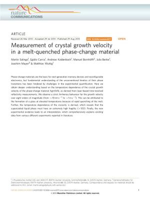 Measurement of Crystal Growth Velocity in a Melt-Quenched Phase-Change Material