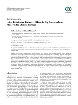 Research Article Using Distributed Data Over Hbase in Big Data Analytics Platform for Clinical Services