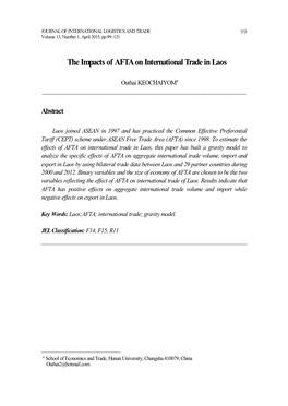 The Impacts of AFTA on International Trade in Laos