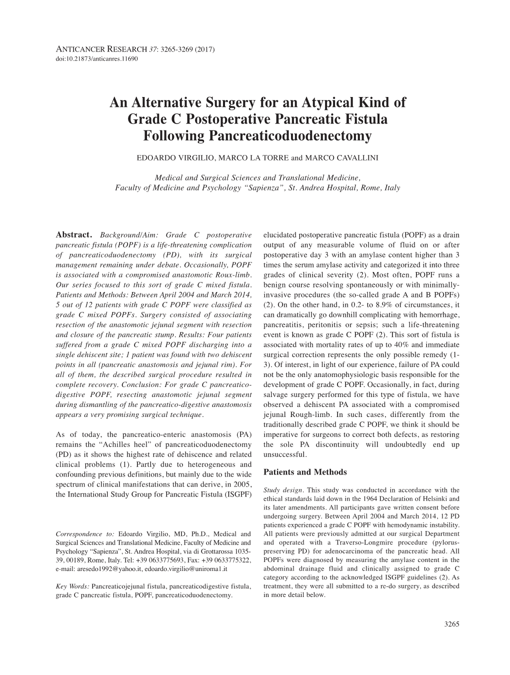 An Alternative Surgery for an Atypical Kind of Grade C Postoperative