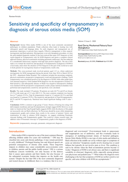 Sensitivity and Specificity of Tympanometry in Diagnosis of Serous Otisis Media (SOM)