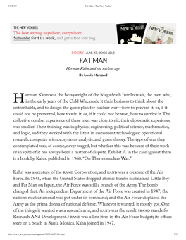 "Fat Man," the New Yorker (2005): on Herman Kahn and Nuclear Strategy