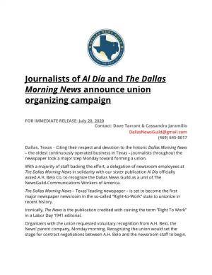 Journalists of ​Al Día ​And ​The Dallas Morning News​ Announce
