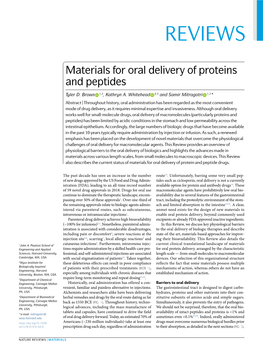 Materials for Oral Delivery of Proteins and Peptides