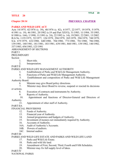 PARKS and WILD LIFE ACT Acts 14/1975, 42/1976 (S