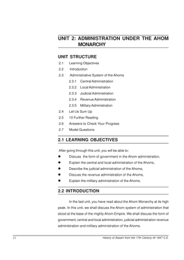 Unit 2: Administration Under the Ahom Monarchy