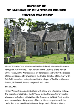 History of St Margaret of Antioch Church Hinton Waldrist