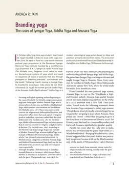 Branding Yoga the Cases of Iyengar Yoga, Siddha Yoga and Anusara Yoga