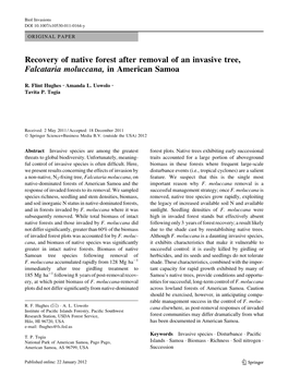 Recovery of Native Forest After Removal of an Invasive Tree, Falcataria Moluccana, in American Samoa