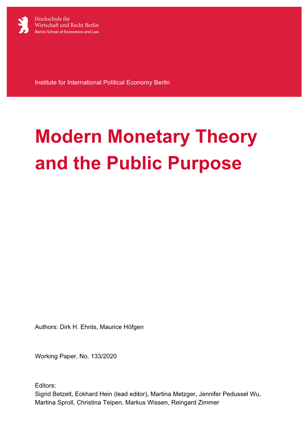 Modern Monetary Theory and the Public Purpose