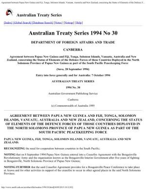 Agreement Between Papua New Guinea and Fiji, Tonga, Solomon Islands, Vanuatu, Australia and New Zealand, Concerning the Status of Elements of the Defence F
