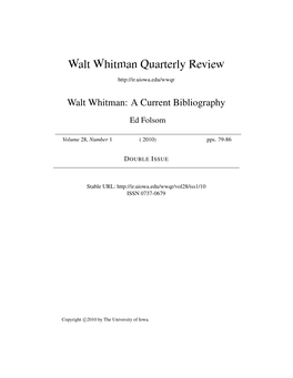 Walt Whitman: a Current Bibliography