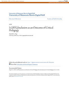 LGBTQ Inclusion As an Outcome of Critical Pedagogy Michelle L