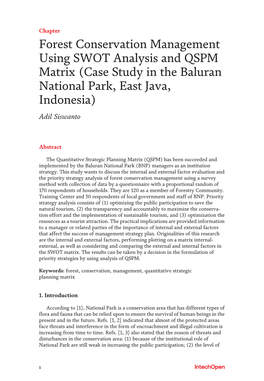 Forest Conservation Management Using SWOT Analysis and QSPM Matrix (Case Study in the Baluran National Park, East Java, Indonesia) Adil Siswanto