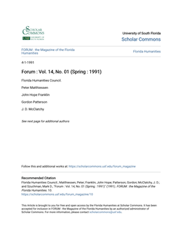 Forum : Vol. 14, No. 01 (Spring : 1991)