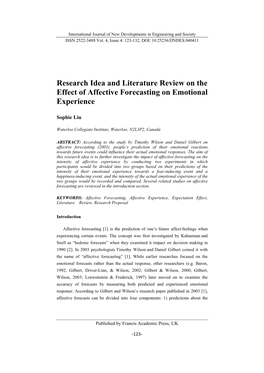 Research Idea and Literature Review on the Effect of Affective Forecasting on Emotional Experience