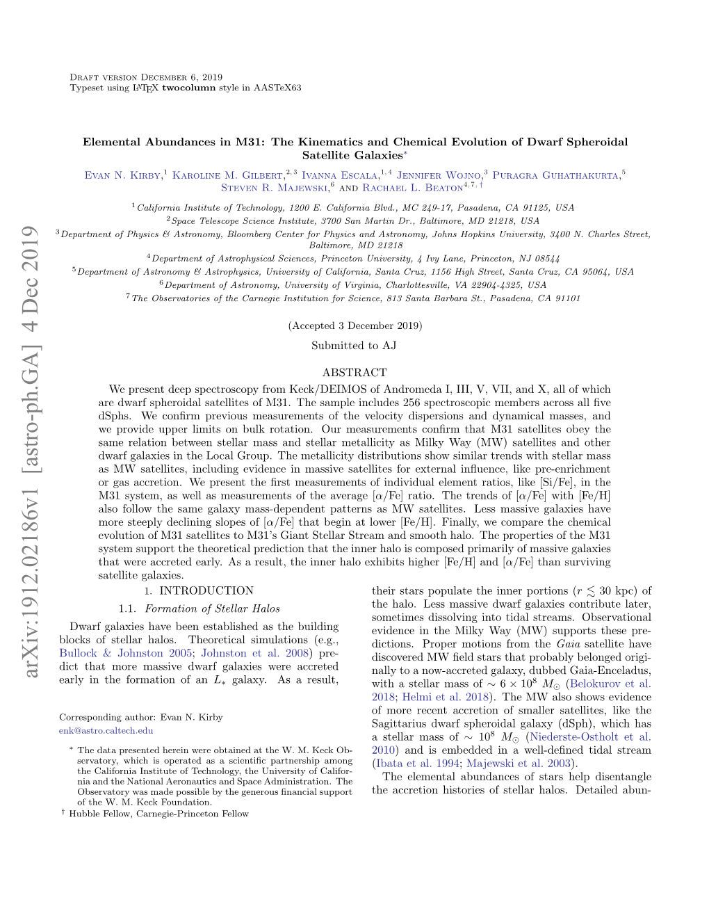 Arxiv:1912.02186V1 [Astro-Ph.GA] 4 Dec 2019 Early in the Formation of an L∗ Galaxy