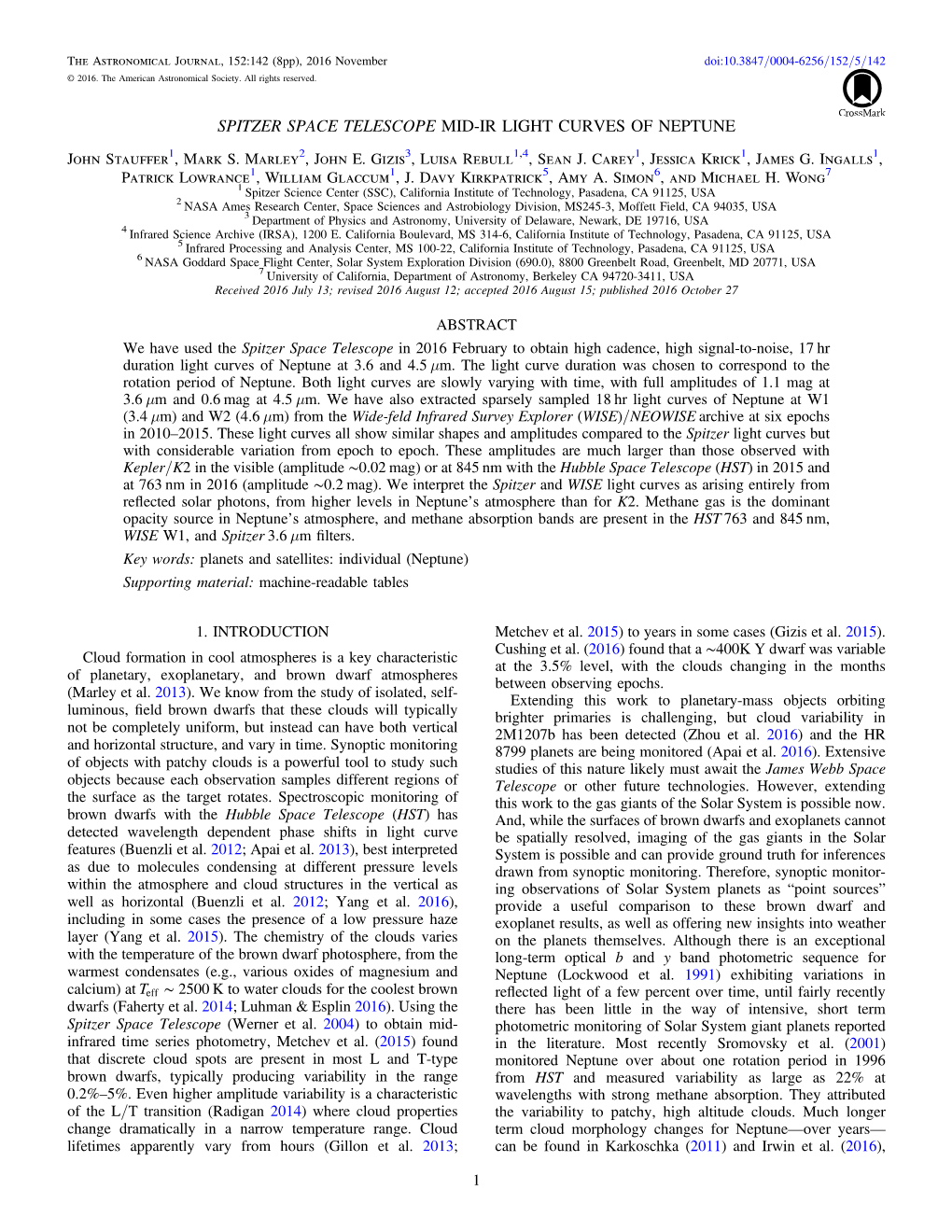 SPITZER SPACE TELESCOPE MID-IR LIGHT CURVES of NEPTUNE John Stauffer1, Mark S