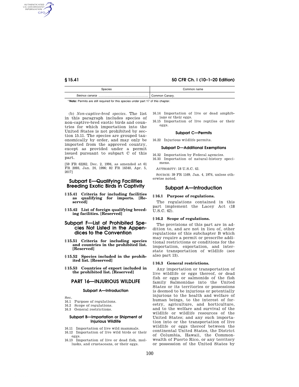 50 CFR Ch. I (10–1–20 Edition) § 16.14