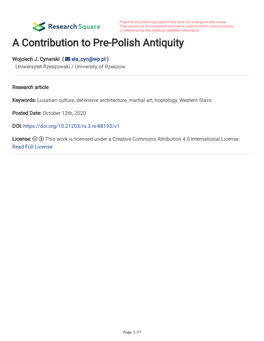 A Contribution to Pre-Polish Antiquity