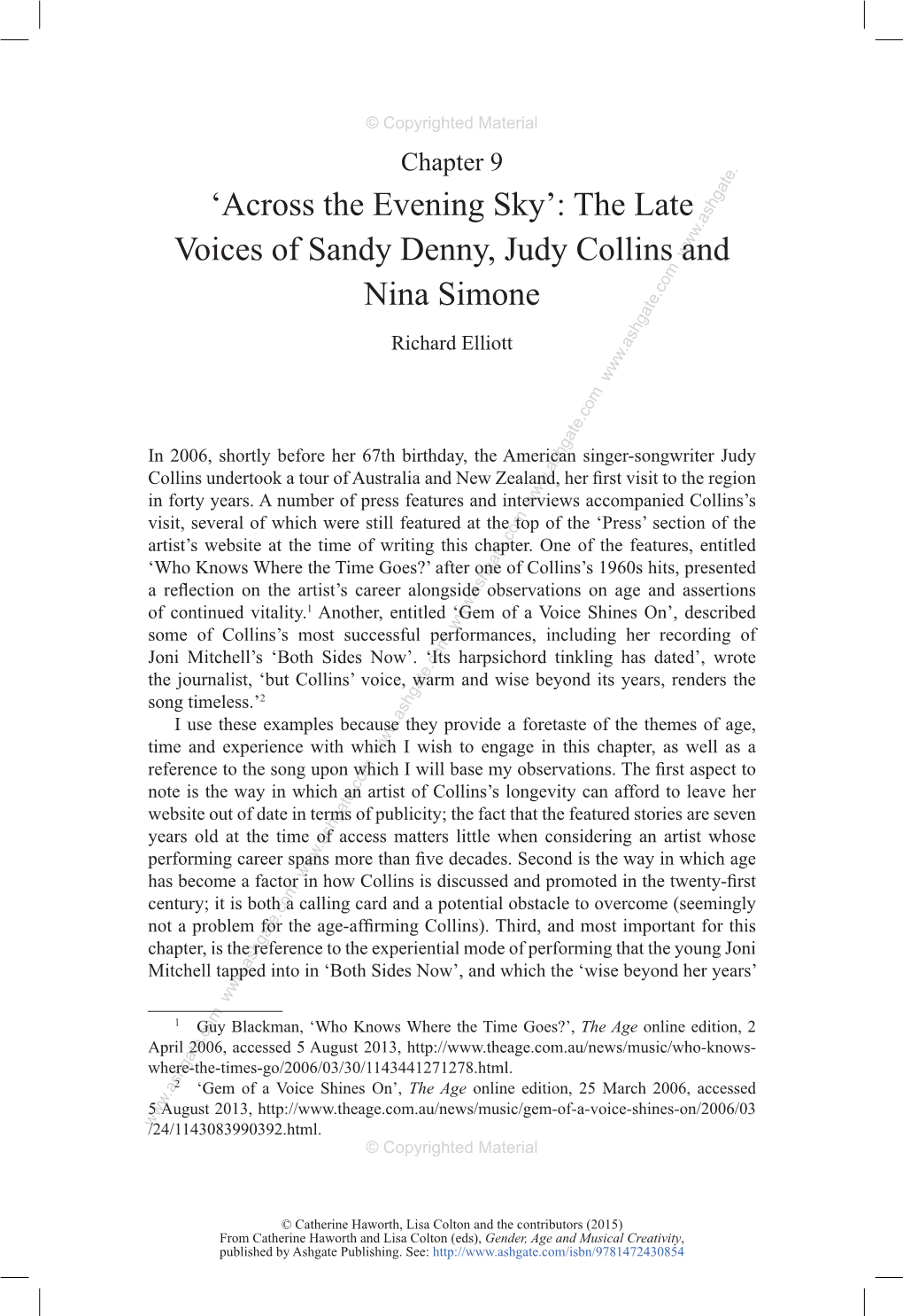 'Across the Evening Sky': the Late Voices of Sandy Denny, Judy Collins