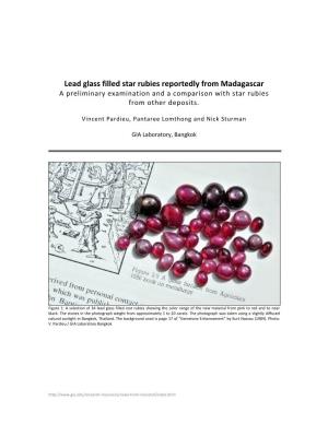 Lead Glass Filled Star Rubies Reportedly from Madagascar a Preliminary Examination and a Comparison with Star Rubies from Other Deposits